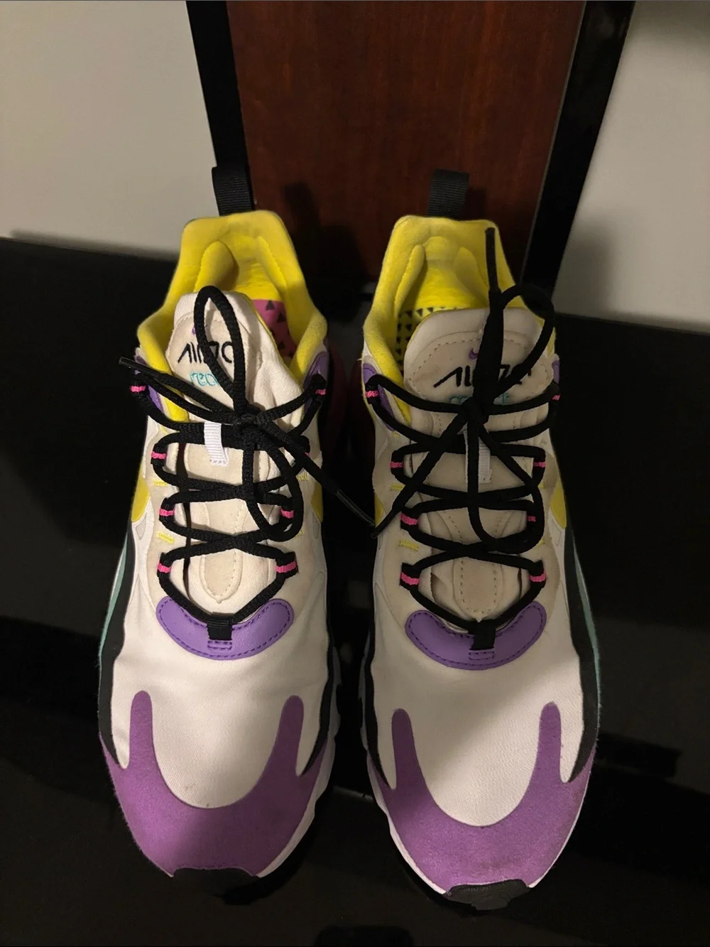 Nike Women’s Air Max React 270 White Yellow Purple Casual Sneakers